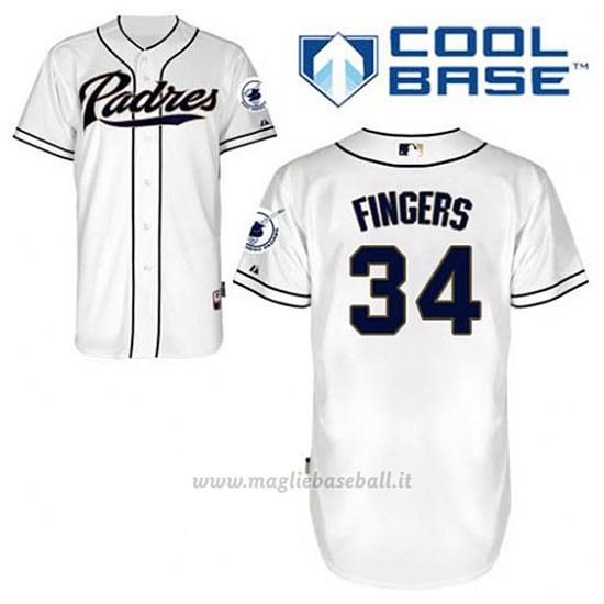 Maglia Baseball Uomo San Diego Padres Rollie Fingers 34 Bianco 1ªCool Base